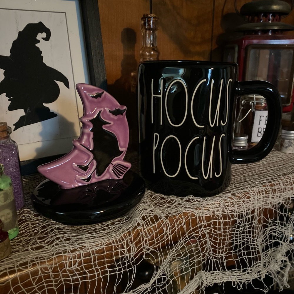 Rae Dunn Hocus Pocus Mug with witch topper.